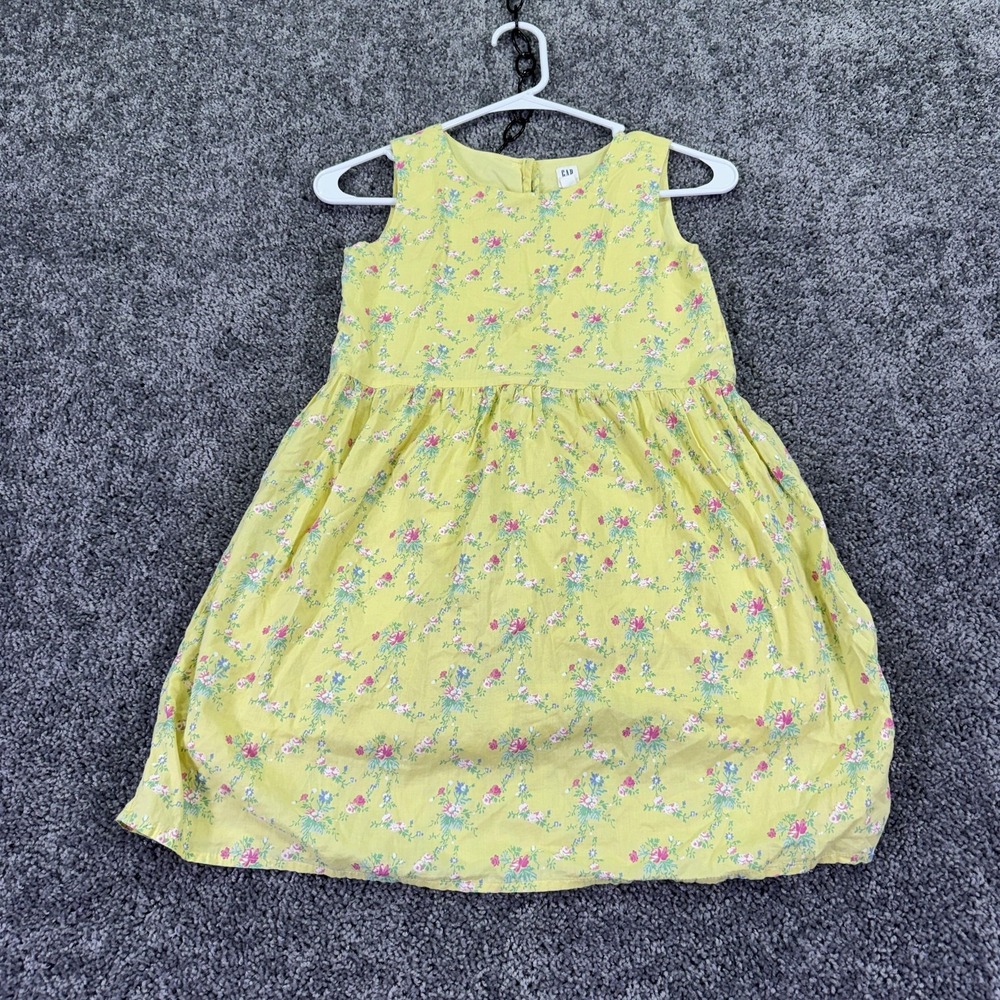 Gap Dress Girls 8-9 Yellow Floral Sleeveless Fit & Flare Cotton Lined Summer